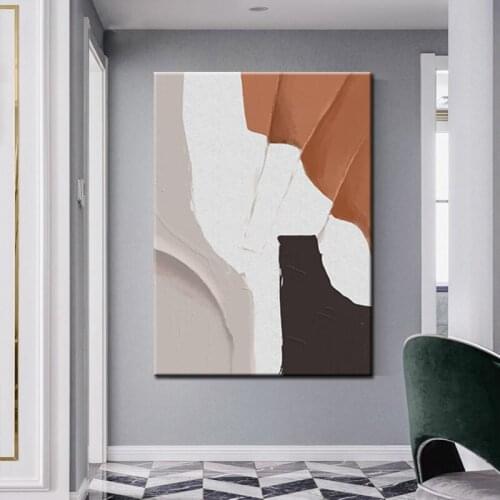 100% Hand Painted Contemporary Abstract Black Beige Yellow Oil Painting Wall Art Picturea For Living Room Wall Decoration