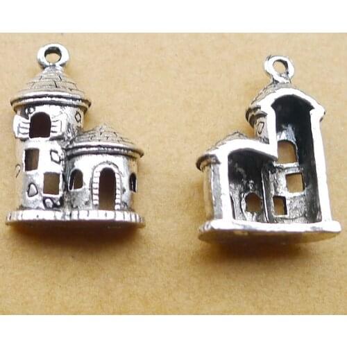100pcs Castle Charms 13mm x 18mm DIY Jewelry Making Pendant antique silver color