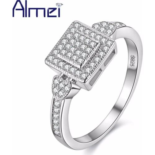 15% Off Square Jewelry Ring For Women Fashion Silver Color Rings With Micro Pave Stones Anel Bague femmes Anillos Mujer Y010