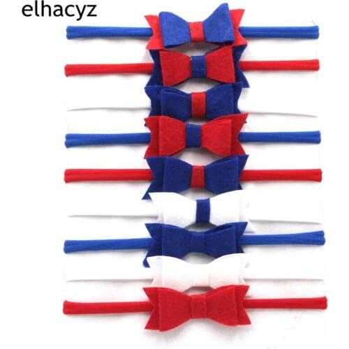 2pcs/lot New Felt July 4th Kids Girl Hair Bow Nylon Headband Hot-sale DIY Hair Accessories for Children Elastic Hairband