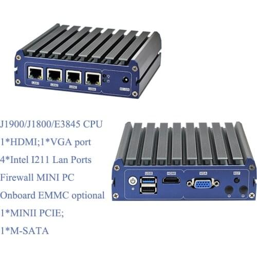 4 Lan port router Mini industrial pc support AES-NI 4GB RAM quad core fanless pfsense firewall ATOM J1900 CPU VPN server mini PC