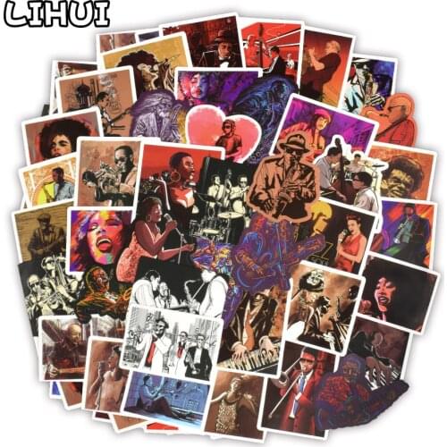 50 PCS Jazz Music Stickers Saxophone Blues Soul Music Waterproof Decal Sticker to DIY Guitar Luggage Laptop Motor Car Room Decor