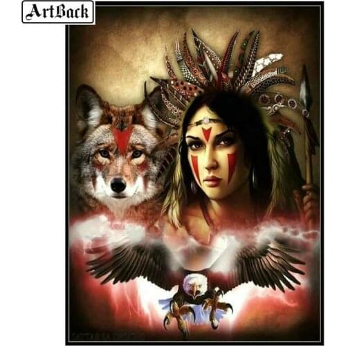 5d diamond painting indian eagle wolf full square drill diamond mosaic 3d full round diamond embroidery sticker