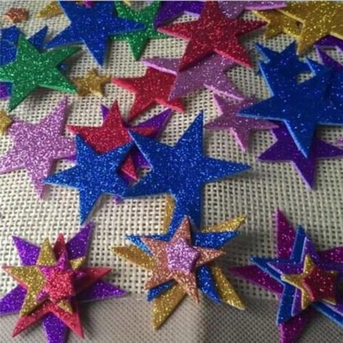 60pcs/Pack Mix Color Glitter Foam Star Sticker Scrap Booking DIY Kindergarten Craft Kids Birthday Party Wedding Backdrops Decor