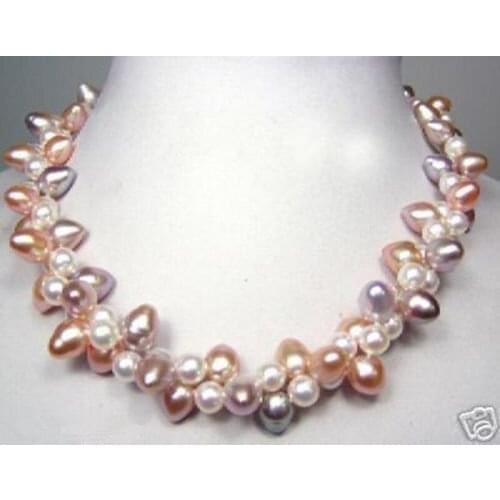 FREE shipping> >>>>2rows white pink purple freshwater pearl twist necklace