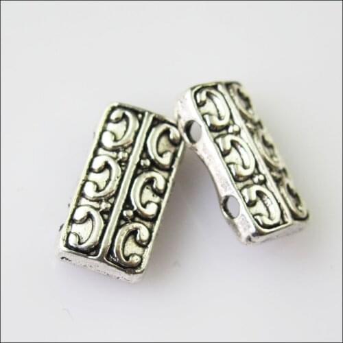 25Pcs Antiqued Silver Color 2-2Holes Spacer Beads Bars Charms Connectors 7.5x14mm