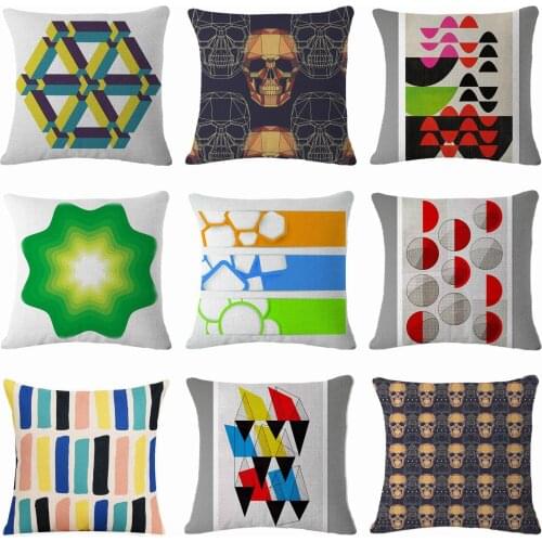 Skull Geometry Pillow Case Throw Pillowcase Cotton Linen Printed Pillow Covers For Office Home Textile