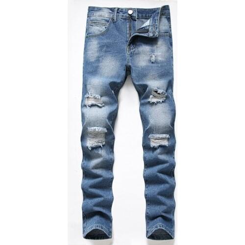 Jeans Cotton Men Long Denim Trousers Large Size 28-42 Fashion New Damaged Cool Casual Stretch Male Fashion Trousers