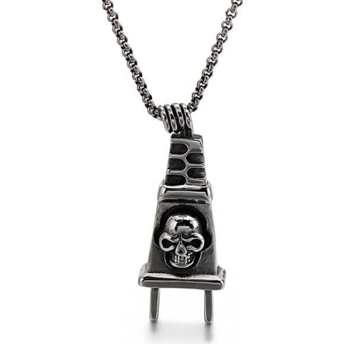 European and American retro Thors Hammer Vajra Skull Power Socket Mens Titanium Steel Pendant