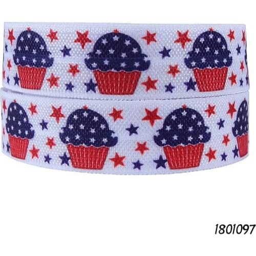 FLRA FOE(50 yards/lot) New arrival US flag patterns cupcake printed fold over elastic ribbon for July 4th celebrating