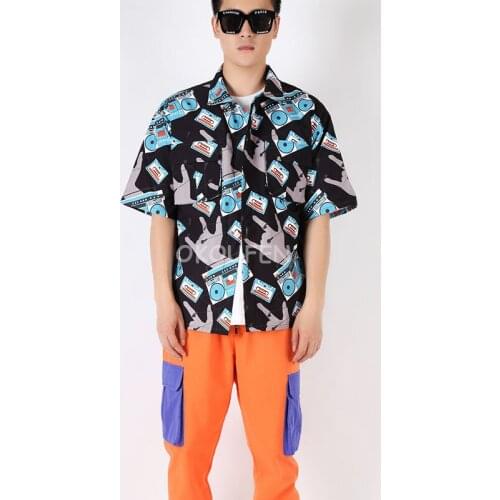 Nightclub Mens Singer Print Short Sleeve T-Shirt Boys Hip Hop Summer Fashion T-Shirt Shirt