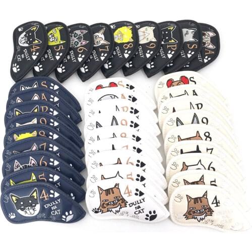 Golf irons Cover PU Leather Little lazy cat Golf Putter HeadcoverGolf Headcover 9pcs/set golf accessory