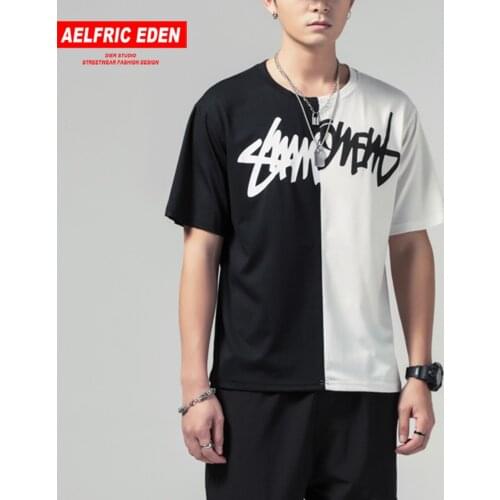 Hip Hop Patchwork T Shirt Men 2020 Summer Oversized Tshirts Harajuku Patchwork Streetwear Casual Short Sleeve Red