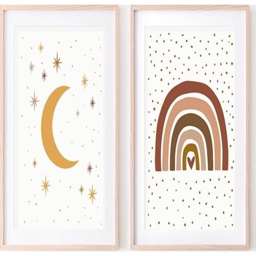 Cartoon Rainbow Moon Canvas Prints Kids Room Wall Art Decoration Picture Childrens Room Painting Pictures Posters