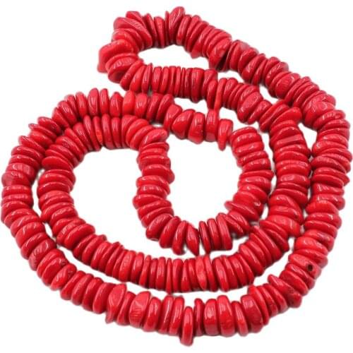 APDGG Red Coral Freedom Round Coin Chips Beads Gemstone 34" Strand For Necklace Bracelet Jewelry Making DIY
