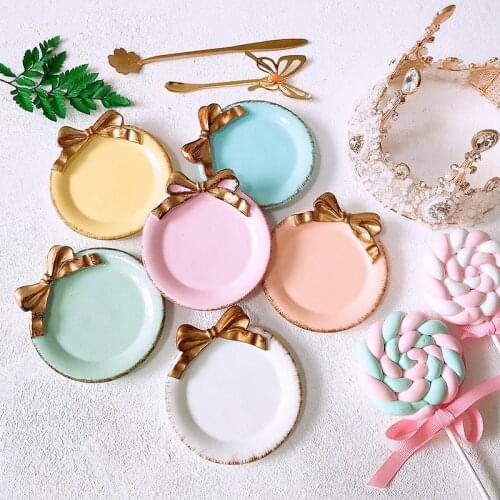 Nordic Mini Round Bow Cake Storage Trays Makeup Organizer Dessert Plate Decorative Tray for Kitchen Home Decor 10*10cm