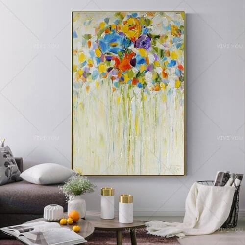 Best Art Golden Orange Blue Gray Yellow Abstract Oil Painting Canvas Handmade Painting Home Decor Oil Painting Artwork
