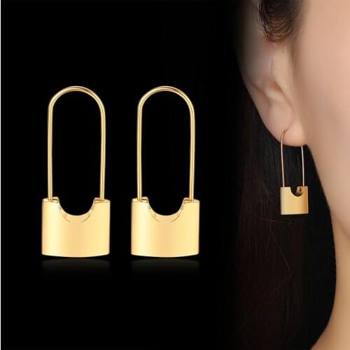 METALLIC DANGLING PADLOCK DROP EARRINGS GOLD COLOR WOMEN CHARM LOVE LOCK EARRINGS