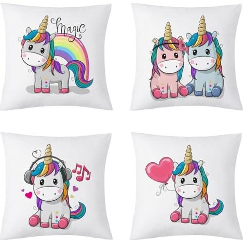 Cute Cartoon Unicorn Pillow Case Creative Unicorn Polyester Decorative Pillowcases Unicorn Throw Pillow Case45x45cm