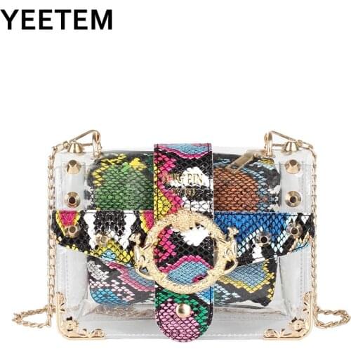 Fashion Jelly Transparent Messenger Bag PVC Python Pattern Female Bag Small Square Bag Womens Bags Fashionable Purses