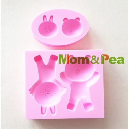 Mom&Pea 1414-5 Free Shipping Rabbit & Bear Mold Cake Decoration Fondant Cake 3D Mold Soap Mold Food Grade