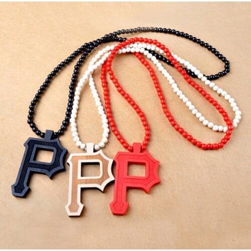 Hip Hop Wood Letter P Pendant Necklace Men Rock Style Wooden Bead Long Chain Necklace Male Jewelry Party Gift