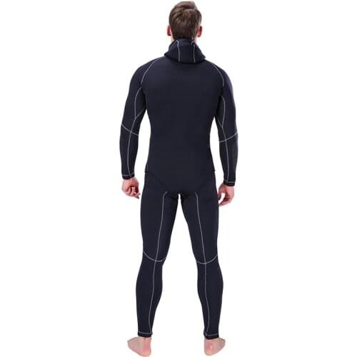 5MM Neoprene Wetsuit 2-pieces set spearfishing Men Scuba Diving suit hood jacket & pants Cold-proof Snorkeling Surfing swimsuit