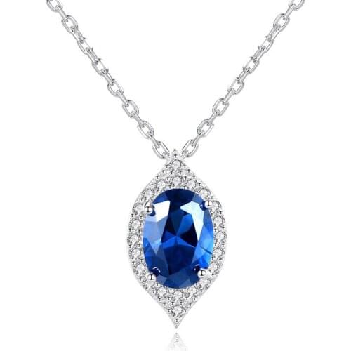 New Products Ladies Necklace S925 Silver Color Sapphire Egg Shape Pendant Silver Clavicle Chain Luxury Proposal Wedding Jewelry