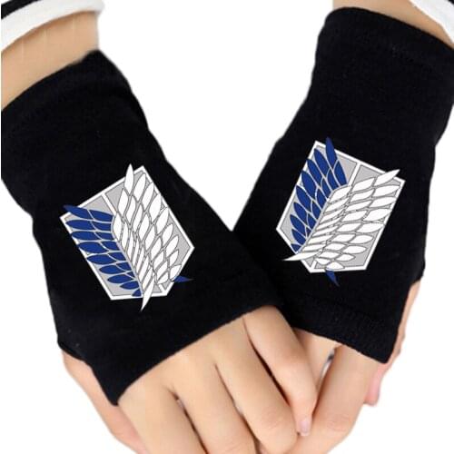 Fashion Men Women Anime Attack on Titan Fairy Tail Cotton Print Gloves Knitting Fingerless Mitten Lovers Cosplay Boy Girl Gift