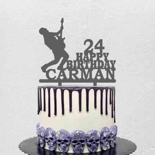 Personalized Guitar Cake Topper Custom Name Age Happy Birthday Man Playing Guitar Topper For Guitarist Birthday Party Decoration