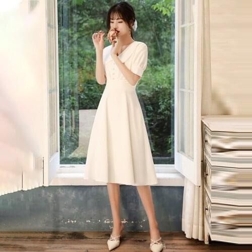 Bridesmaids Dresses Vintage V-Neck Short A-Line Button Pleat Jersey Knee-Length Luxury Burgundy Women Wedding Party Gown E758