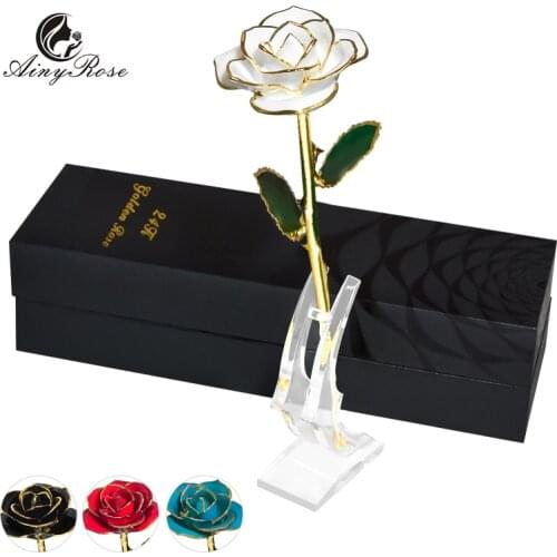 AINYROSE Valentines Day Gift 24K Gold Trimmed Rose with Gift Packing Box For Birthday Mothers Day Anniversary Gift