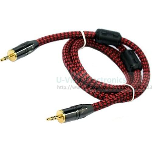 GOLD Plated Dual 3.5MM Stereo Male to Male Plug Audio Connector Cable With Magnetic Ring Filter RED COLOR 1M/Free Shipping/1PCS
