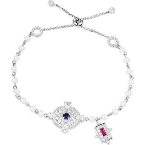 SOELLE S925 Sterling Silver Luxury Geometry Chain Bracelet Paved Full 3A Cubic Zirconia and Pearl for Women Party Fine Jewelry