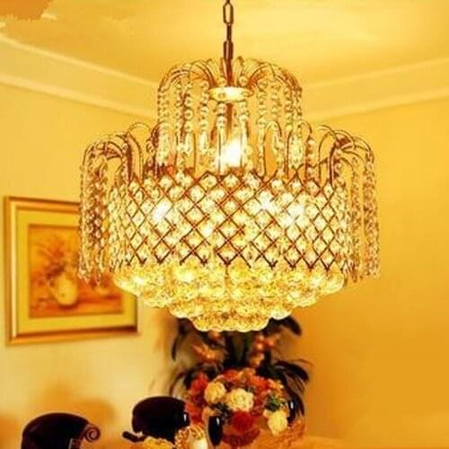 Modern Luxury Crystal LED Chandelier Gold Cone Crystal Chains Engineering E14 Lights Fixture for Restaurant Livingroom Lamp