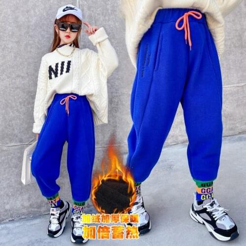 Stylish Girls Harem Pants Thick Warm Cotton Pants Autumn Winter Trousers Casual Knit Sweatpants 6 8 10 12 Years Girl Black Pants