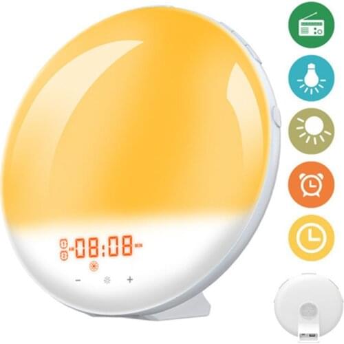 WiFi Smart Wake Up Light Alarm Clock 7 Natural Sound 7 Colors Sunrise/Sunset Luminous Digital Clock with FM Radio Night Light