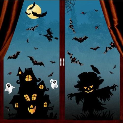 Waterproof Halloween PVC Static Sticker Scarecrow Skull Window Stickers Scary Decor Wall Decals Halloween Party Glass Dress up