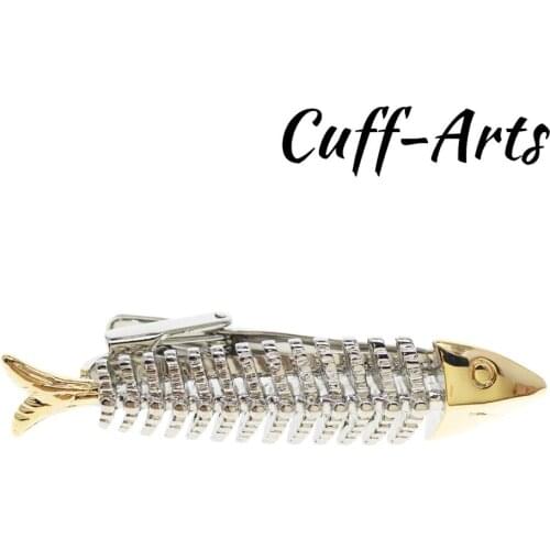 Tie Clip For Men Fashion 3D Fish Bones Tie Clip Gold Color Male Business Gift for Mens Jewelry by Cuffarts T10015