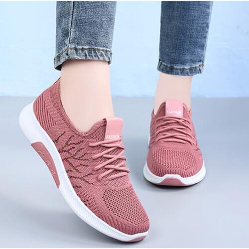 Women Running Shoes Female Sneakers Knitted Breathable Lace Up Walking Falts Womens Non Slip Footwear Soft Casual 2021 New