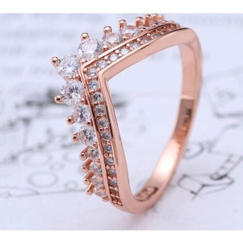 Free Shipping Real 925 Sterling Silver Ring Rose Gold Wishing Bone Wish Glittering Rings For Women Gift Banquet Jewelry