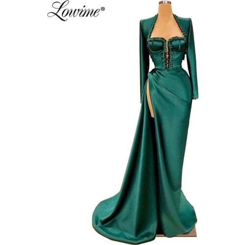Modern Design Arabic Dubai Green Long Sleeves Evening Dresses 2020 Simple Mermaid Formal Dress Vestido de Fiesta Prom Dresses