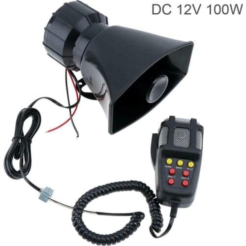 100W 12V 7 Tone Sound Siren Horn Loud Speaker Car Truck Police Fire with MIC System Siren Sound Speaker Megaphone Alarm Van