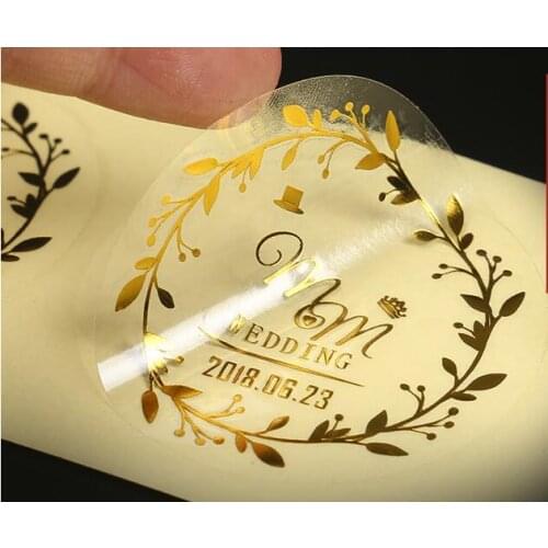 Gold foil color printing custom sticker lable wedding stickers
