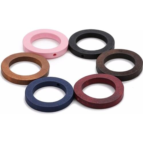 LOULEUR 30pcs/lot Hollow Round Wooden Spacer Beads 20mm Pink Coffee Black Wood Beads For Necklaces DIY Jewelry Making Findings