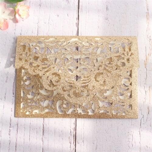 Glittery invitation card pocket wedding birthday baptism participation invite greeting card 50pcs