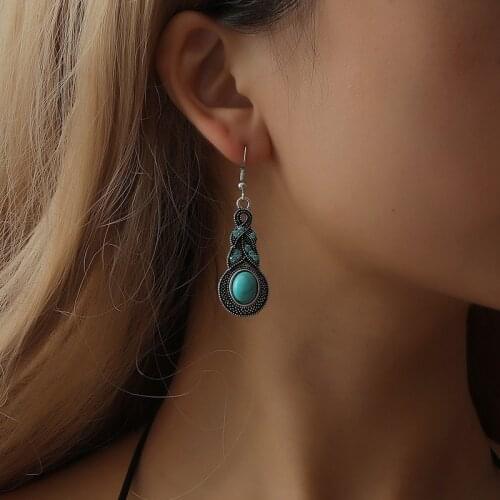 Large Bohemia Style Shiny Crystals Smooth Round Stone Hemp Shape Drop Earrings Dangle Earrings For Women