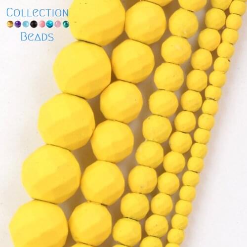 Natural Stone Yellow Rubber Faceted Hematite Round Spacer Loose Beads For DIY Jewelry Making Necklace Bracelet Accessories 15