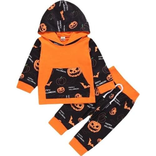 Kids Clothes Halloween Costume Boys Girls Set 2021 New Europe and America Cartoon Hoodie Pullover Long Pants Baby Suits Clothing