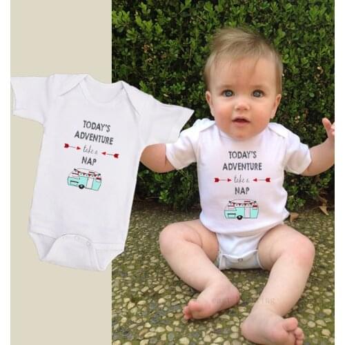 DERMSPE Infant Newborn Baby Boy Girl Short Sleeve Letter Print Todays Adventure Take Nap Cotton Jumpsuit Summer Baby Clothes